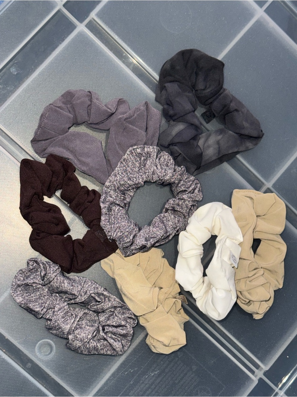 8 neutral/gray Lululemon Uplifting Scrunchies - machine washable!